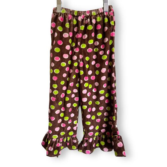 Just Ducky Girls Pants Size 4 Minky Brown Green Pink Polka Dot Ruffle Ruffles - Picture 4 of 6